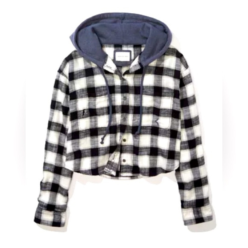 AE Plaid Hooded Cropped Flannel Shirt - XXL